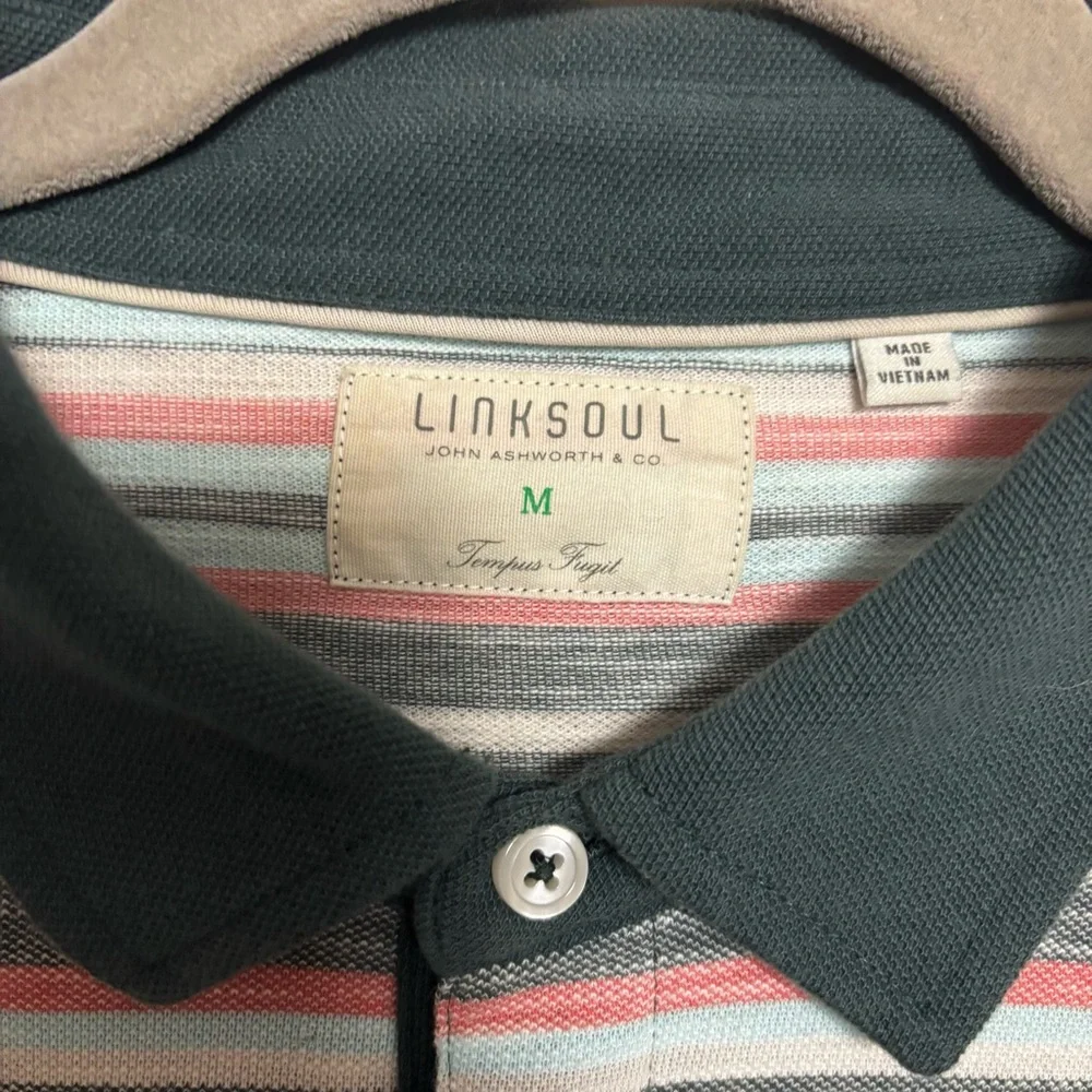 Linksoul Men’s Shirt 100% Luxury Cotton Collared Green Pink Stripe‎ Size Medium